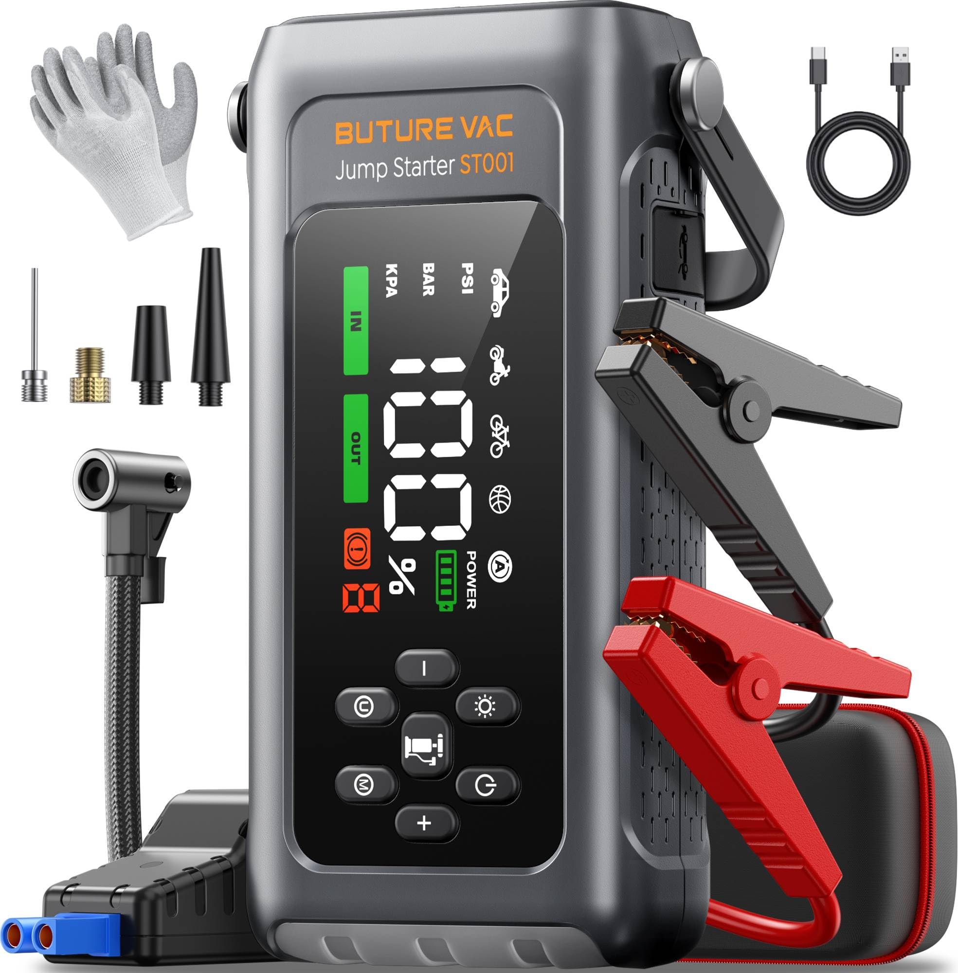 アクセサリー BUTURE Jump Starter with Air Compressor 9-in-1 5000A 150PSI Car Battery Booster Jump Starter with